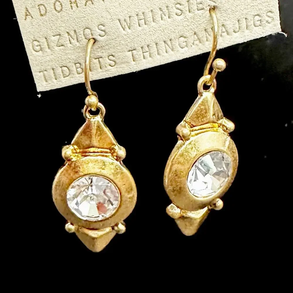 Anthropologie Vintage Western Drop Earring Dangle Gold tone Crystal NWT